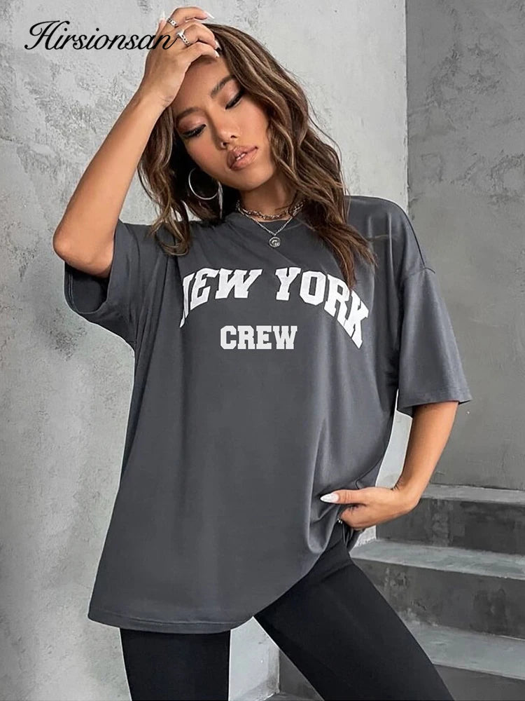 Hirsionsan Oversized Letter Graphic T-shirt Women